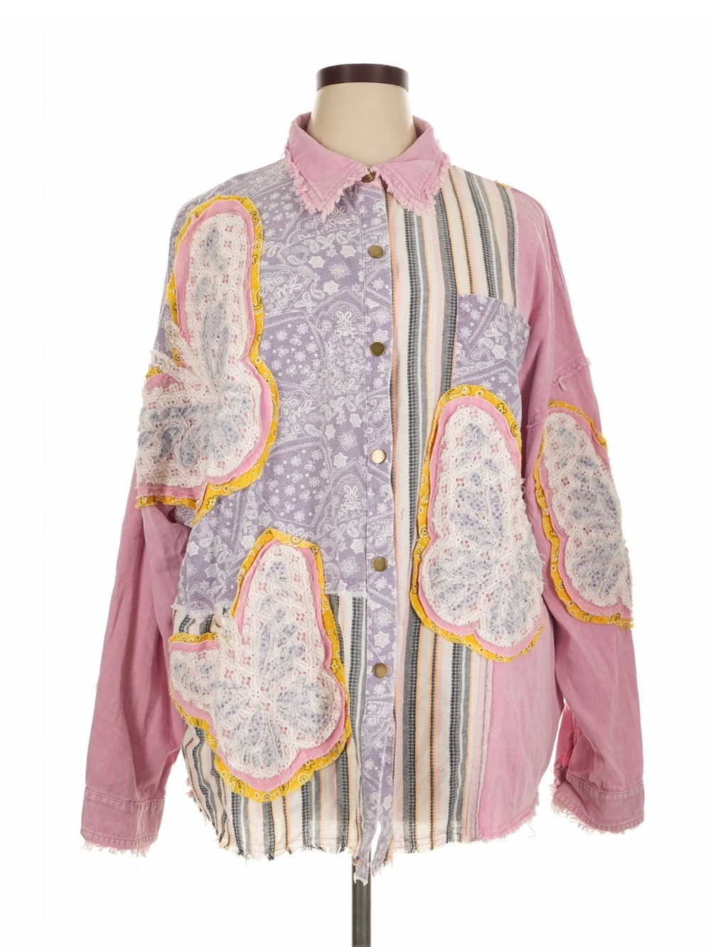 NWT: Blue Velvet Butterfly Mixed Patchwork Button Down Jacket• X-Large